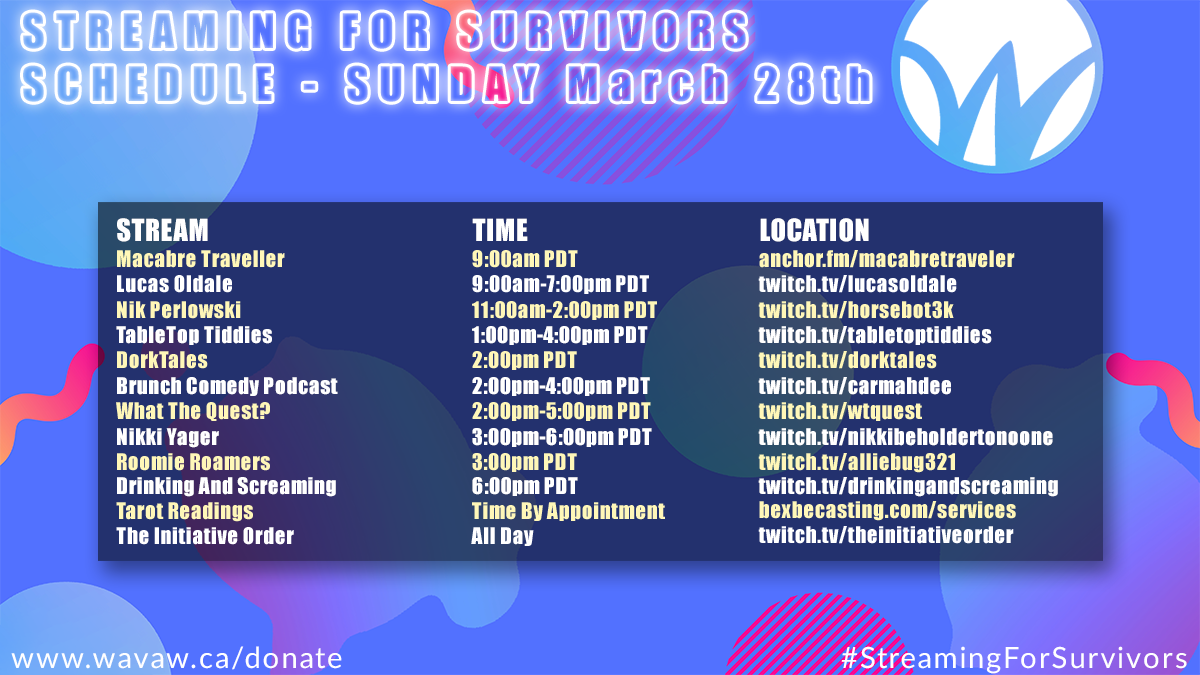 Streaming For Survivors Sunday Schedule